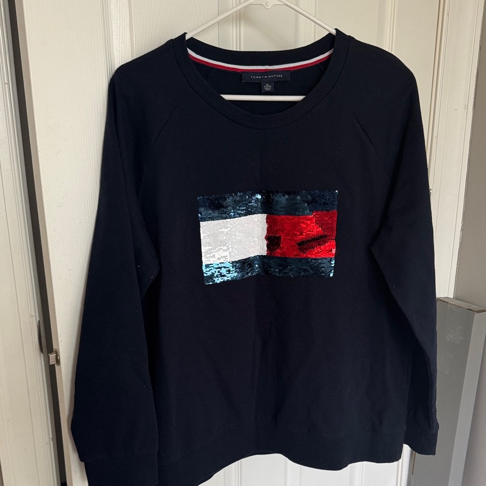 Tommy Hilfiger Navy Sweatshirt with Sequin Flag